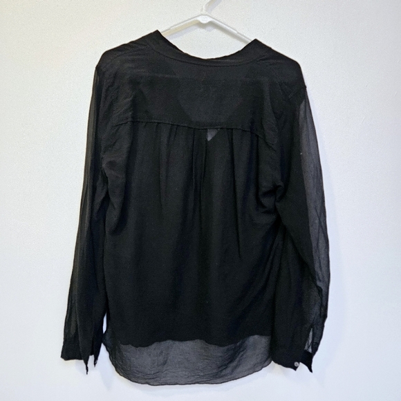 Wilfred Aritzia 100%Silk Large Black Tunic Quater Button Up Long Sleeve Blouse - Picture 2 of 12